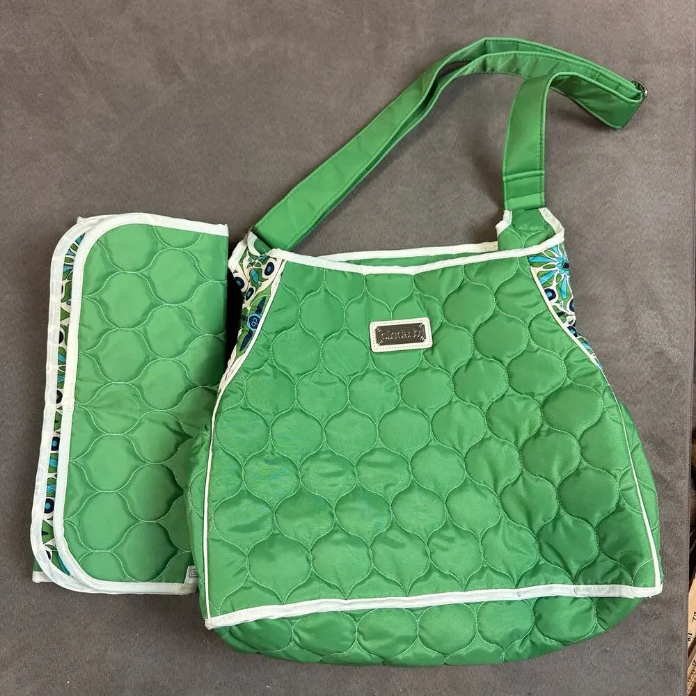 Cinda B Green Quilted Tote Diaper Bag Purse Verde Bonita Baby Changing Pad